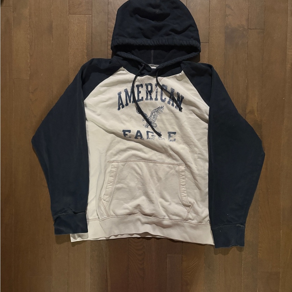 American Eagle Outfitters Navy & Cream Raglan Hooded Sweatshirt
